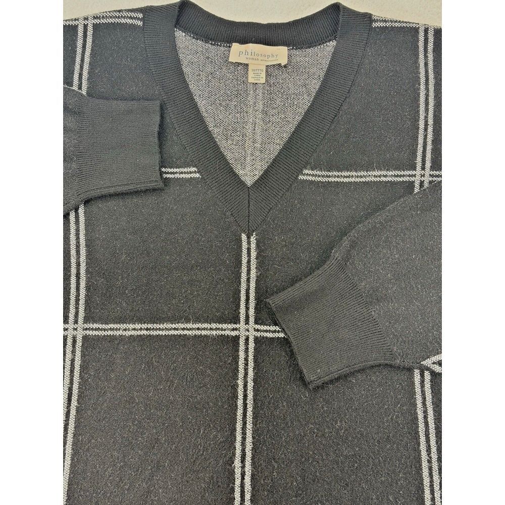 Philosophy Black Windowpayne Sweater Women‎ V-Neck 3/4 Sleeve 3X.